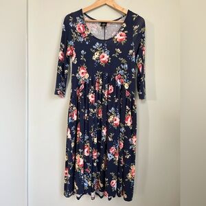 Agnes & Dora Women's Navy Floral Midi Dress, Size XS